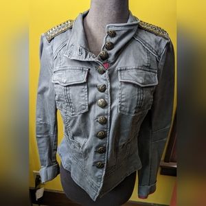 Free People Shrunken Officer Jacket with Gold Beaded Epaulettes